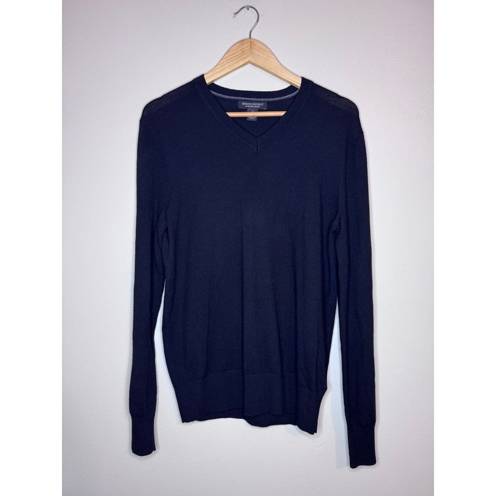 Banana Republic Extra Fine Merino Wool Sweater V Neck Black Men's M